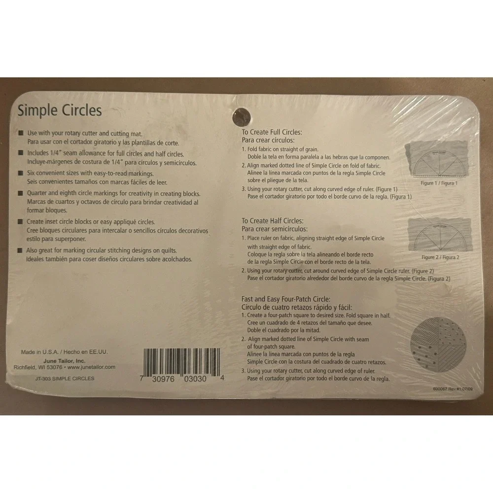 June Tailor Simple Circles JT-303 Quilting Ruler Set of 6 Sealed New Sewing